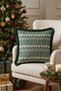 Cream-Colored Pine Tree New Year's Patterned Tasseled Cushion Cover - New Year's Decor Green Fringed Pillowcase