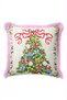 Green Fir Tree New Year's Patterned Tasseled Cushion Cover—New Year's Decor Pink Fringed Pillowcase - 3