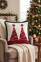 Red Pine New Year's Patterned Tasseled Cushion Cover - Plaid New Year's Green Fringed Pillowcase