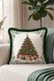 Pine Tree Cream-Colored New Year's Patterned Tasseled Cushion Cover - New Year's Decor Green Fringed Pillowcase - 6