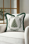 Ecru Pine Tree Christmas-Patterned Tasseled Cushion Cover - New Year's Decor Green-Fringed Pillowcase - 4