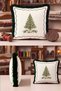 Cream-Colored Pine Tree New Year's Patterned Tasseled Cushion Cover - Simple New Year's Green Tasseled Pillowcase - 2
