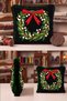 Black Wreath New Year's Patterned Tasseled Cushion Cover - Classic Christmas Decoration Fringed Pillowcase - 2