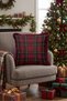 Red Plaid New Year's Patterned Cushion Cover with Tassels - Retro New Year's Fringed Pillowcase with Tassels