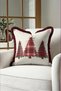 Cream Pine Christmas-Patterned Tasseled Cushion Cover - Plaid New Year's Decor Burgundy Fringed Pillowcase - 3