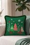 Pine Tree Christmas-Patterned Tasseled Cushion Cover—Plaid New Year's Decor Green Fringed Pillowcase - 3