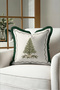 Cream-Colored Pine Tree New Year's Patterned Tasseled Cushion Cover - Simple New Year's Green Tasseled Pillowcase - 7