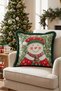 Red Snowman New Year's Patterned Tasseled Cushion Cover - New Year's Green Fringed Pillowcase