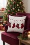 Red Socks New Year's Patterned Tasseled Cushion Cover - Plaid New Year's Burgundy Fringed Pillowcase
