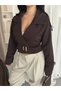 Women's Sleeveless Belted Double-Breasted Cropped Trench Coat with Wrap Neckline Detail - 7