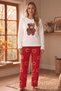 White and Red Teddy Bear Print Top, Wellsoft Top, Fleece Bottom Knit Pajama Set - 2