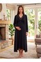 New Season Black-Piped, Buttoned, Nursing-Friendly Design, Long-Sleeved, 100% Cotton Postpartum and Maternity Robe and Nightgown Set - 5
