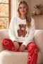 White and Red Teddy Bear Print Top, Wellsoft Top, Fleece Bottom Knit Pajama Set