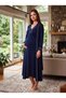 New Season Navy Blue Piped Button-Front Nursing-Friendly Design Long-Sleeved 100% Cotton Postpartum and Maternity Robe and Nightgown Set - 3