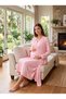 New Season Pink-Piped, Buttoned, Nursing-Friendly Design, Long-Sleeved, 100% Cotton Postpartum and Maternity Robe and Nightgown Set - 7