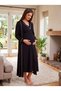 New Season Black-Piped, Buttoned, Nursing-Friendly Design, Long-Sleeved, 100% Cotton Postpartum and Maternity Robe and Nightgown Set