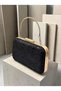 Black Lace Women's Evening Clutch Bag with Strappy Chain Strap, Gold Accents, and Handle—Perfect for Weddings and Engagement Parties - 4
