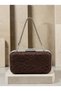 Brown Lace Women's Evening Clutch Bag with Silver Accents and a Thick Chain Strap for Weddings and Engagements - 7