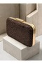 Brown Lace Women's Evening Clutch Bag with Gold Accents and Chain Strap for Weddings and Engagements - 2