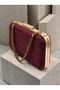 Burgundy Lace Women's Evening Clutch Bag with Gold Accents and a Thick Chain Strap for Weddings and Engagements - 2