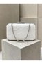 White Lace Women's Evening Clutch Bag with Silver Accents and a Thick Chain Strap for Weddings and Engagements - 3