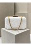 White Lace Women's Evening Clutch Bag with Gold Accents and a Thick Chain Strap for Weddings and Engagement Parties - 3