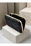 Black Lace Women's Evening Clutch Bag with Gold Accents and a Thick Chain Strap for Weddings and Engagements - 4