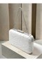 White Lace Women's Evening Clutch Bag with Silver Accents and a Thick Chain Strap for Weddings and Engagements - 5