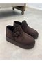 Women's Brown Suede Thick Sole Buckled Fur-Trimmed Short Boots by Guyn - 2