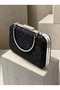 Black Lace Women's Evening Clutch Bag with Strappy Chain Strap, Silver Accents, and Handle—Perfect for Weddings and Engagement Parties - 2