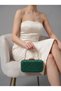 Green Lace Women's Evening Clutch Bag with Gold Accents and a Thick Chain Strap for Weddings and Engagements