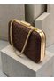 Brown Lace Women's Evening Clutch Bag with Gold Accents and a Thick Chain Strap for Weddings and Engagement Parties - 2