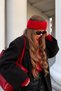Women's Winter Red Fuzzy Knitted Flat Wide Headband Bandana BND01 - 2
