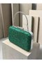 Green Lace Women's Evening Clutch Bag with a Strappy Handle, Chain Strap, and Silver Accents—Perfect for Weddings and Engagement Parties - 4