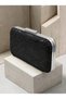 Black Lace Women's Evening Clutch Bag with Silver Accents and Chain Strap for Weddings and Engagements