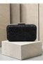 Black Lace Women's Evening Clutch Bag with Silver Accents and Chain Strap for Weddings and Engagements - 2