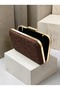 Brown Lace Women's Evening Clutch Bag with Gold Accents and a Thick Chain Strap for Weddings and Engagement Parties - 4