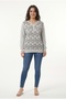 Women's Collar Button Detailed Stone Printed Long Sleeve Glittery Knitwear Blouse - 2
