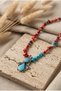 Handmade Necklace with Turquoise and Coral Natural Stones and a Nepalese Pendant—Special Design - 4