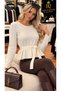 Women's Long-Sleeved Knit Blouse with a Tie-Detail and Ruffle Detail