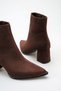 Women's Brown Suede Heeled Boots - 4