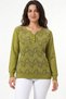 Women's Collar Button Detailed Stone Printed Long Sleeve Glittery Knitwear Blouse