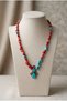 Handmade Necklace with Turquoise and Coral Natural Stones and a Nepalese Pendant—Special Design - 2