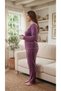 Women's Large Size Printed Long Sleeve French Velvet Pajamas Set - 4