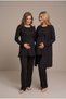 Women's Black Double-Breasted Wrap Neckline Long-Sleeve Nursing-Friendly Robe-Style Postpartum and Maternity Pajama Set