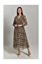 Women's Double Breasted Collar Leopard Print Chiffon Plus Size Dress