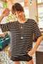Women's Black Striped Casual T-shirt TSH-19000283 - 2