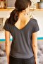 Women's Black Front Back V Oblique T-shirt TSH-19000282 - 4