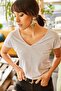 Women's White Front Back V Oblique T-shirt TSH-19000282 - 2