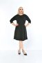 Women's Black Plus Size Flared Dress with Sleeves - 7